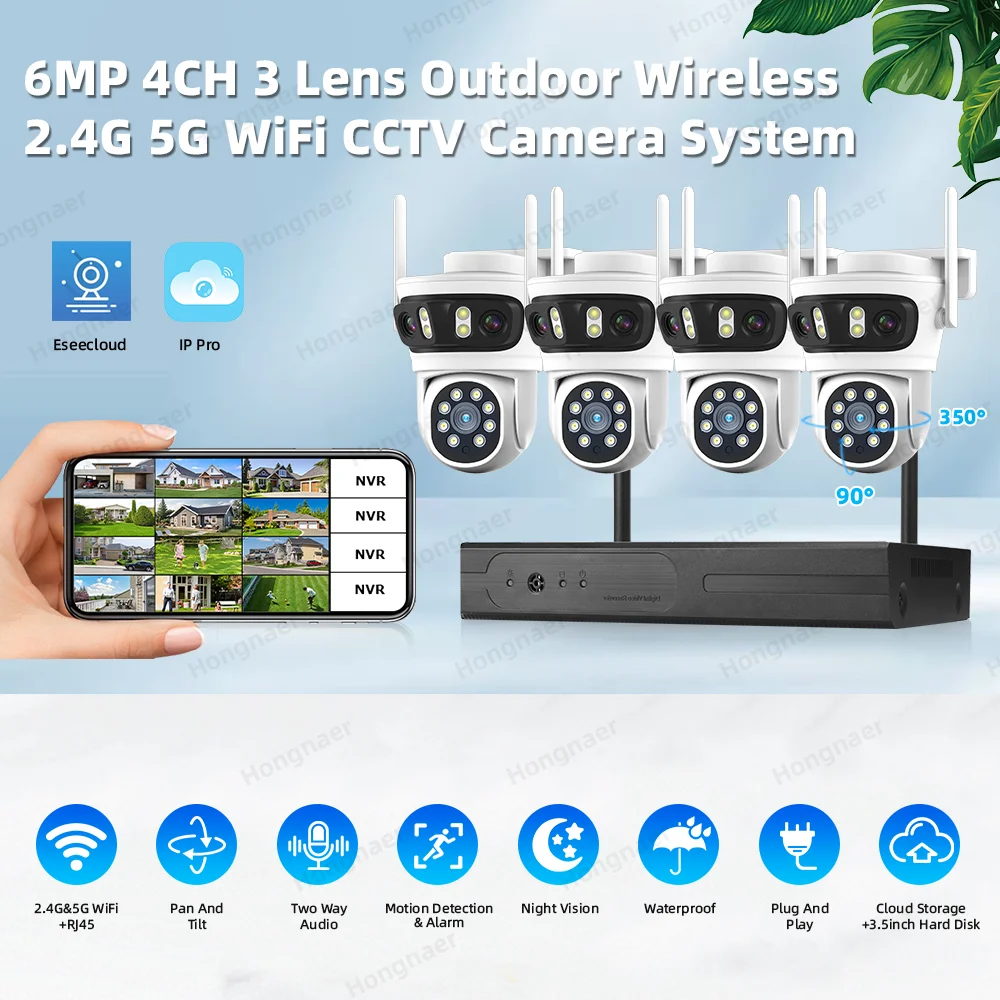 2026 Hongnaer 6MP 4CH 3 Lens 2 - Home Security Cameras Wireless 评论和价格